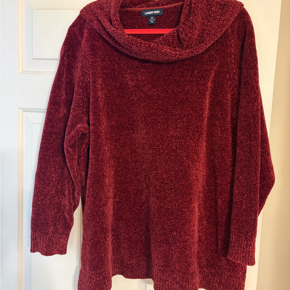 Lands' End Women's Burgundy Cowl Neck Sweater